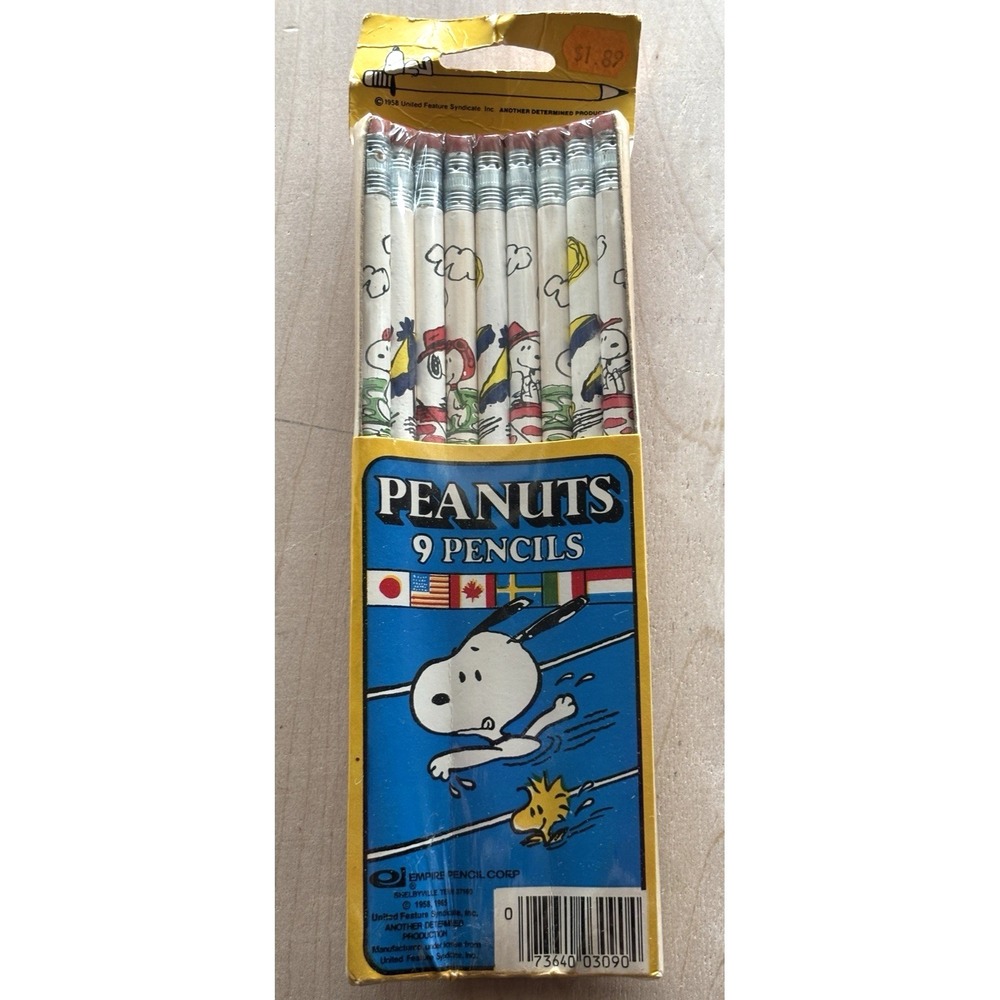 Vintage Peanuts Snoopy Woodstock Pencils 9 NIP Empire Wooden Sealed
